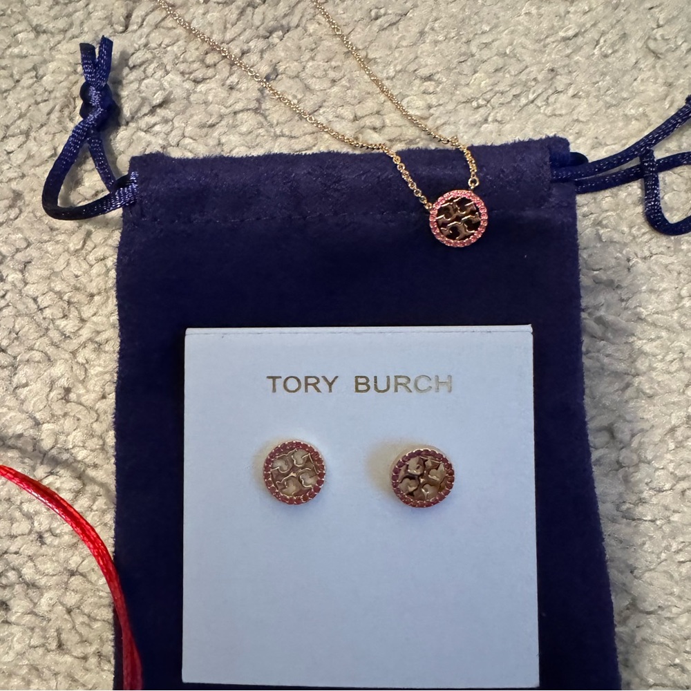 Tory Burch Red and Gold Necklace and earrings